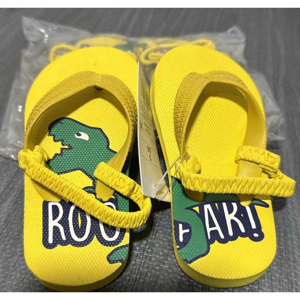 Cat & Jack Boy's Sandals Flip Flops 2 Pairs Dinosaur Yellow Same 5/6